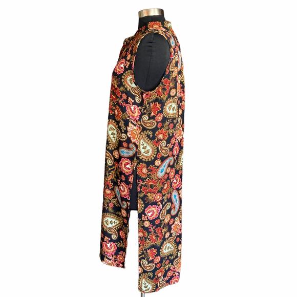 Cupio Dark Floral Paisley Sleeveless Long Line Top Button Up LG Boho Cottagecore - Picture 3 of 10